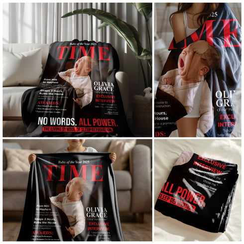 Personalized TIME Magazine Baby Blanket – Funny Custom Photo & Name | Baby of The Year Gift